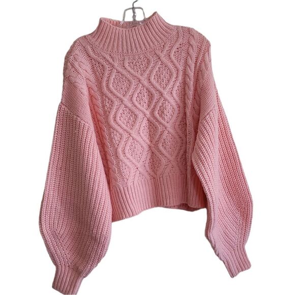 KAARI Blue  Women's Orange Cable Knit Mock Neck Sweater Sz Medium - Picture 6 of 9